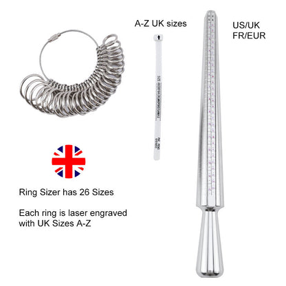 US UK Ring Sizer Measuring Tool Set Aluminum Ring Mandrel with Finger Gauges Metal Ring Sizer Tool Set For Jewelry Making DIY