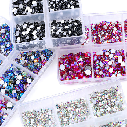 6 compartment divided glass flat bottom rhinestone sample set