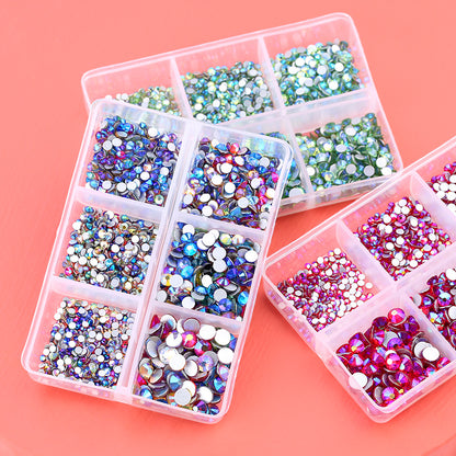 6 compartment divided glass flat bottom rhinestone sample set