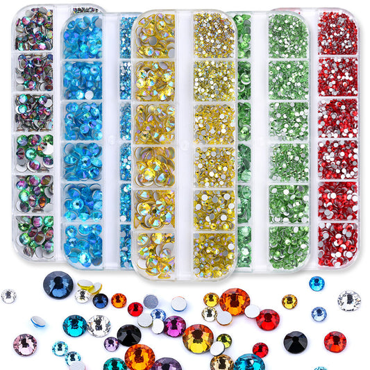 12 grids plating illusion flat nail art rhinestone sample set