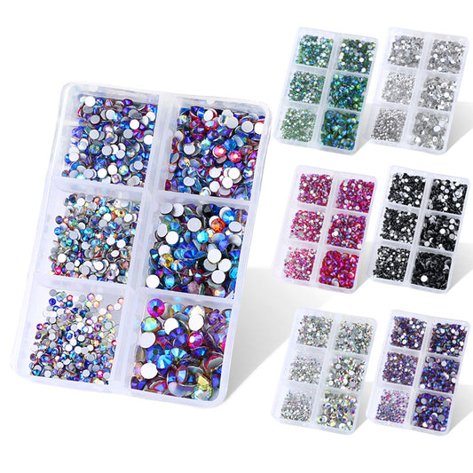 6 compartment divided glass flat bottom rhinestone sample set