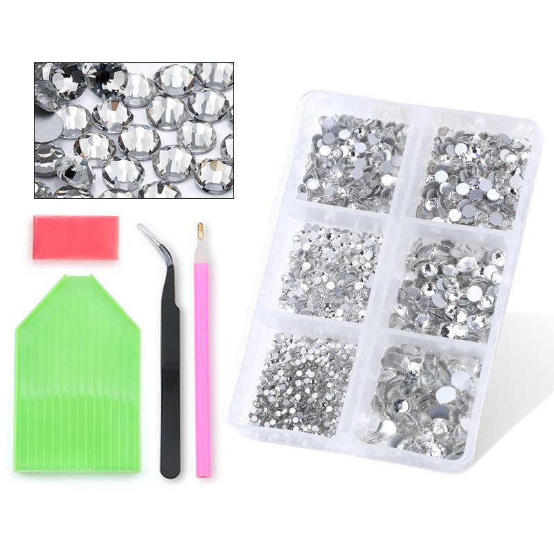 6 compartment divided glass flat bottom rhinestone sample set