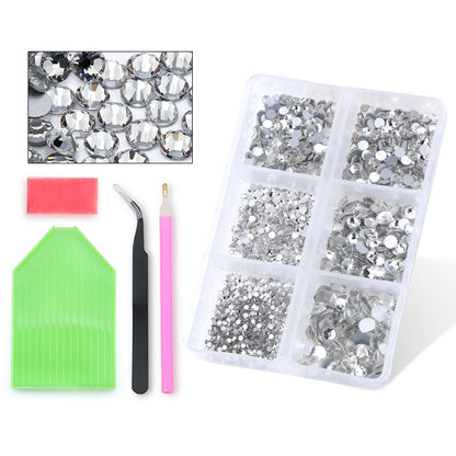 6 compartment divided glass flat bottom rhinestone sample set