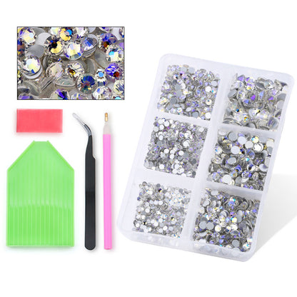 6 compartment divided glass flat bottom rhinestone sample set