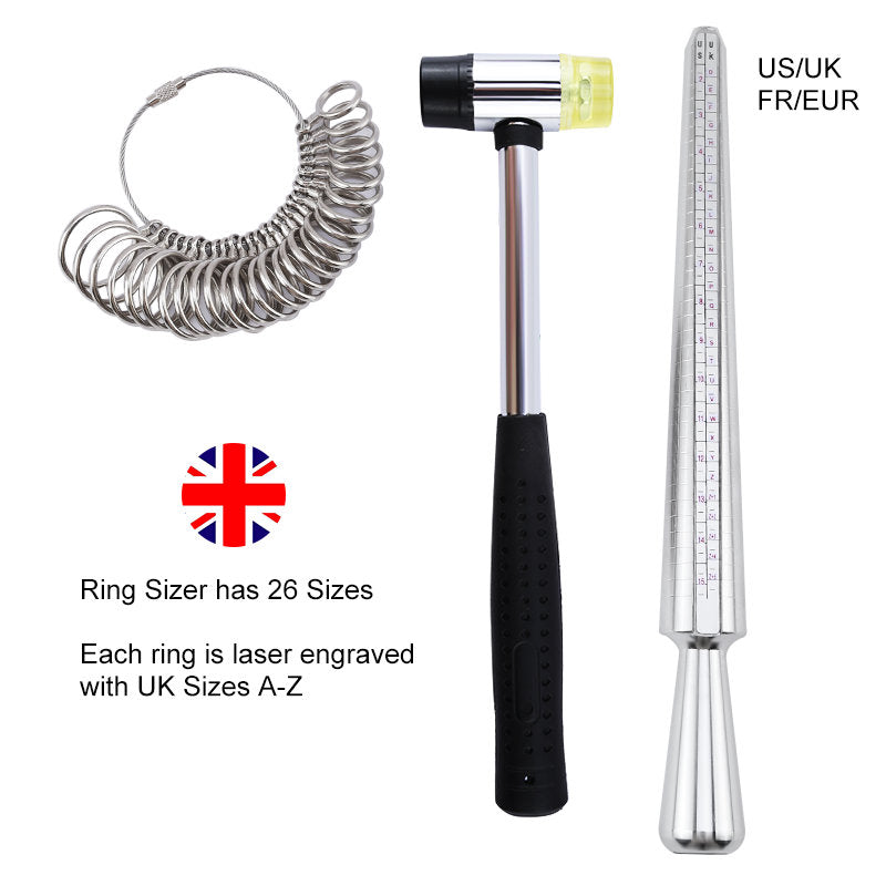 US UK Ring Sizer Measuring Tool Set Aluminum Ring Mandrel with Finger Gauges Metal Ring Sizer Tool Set For Jewelry Making DIY