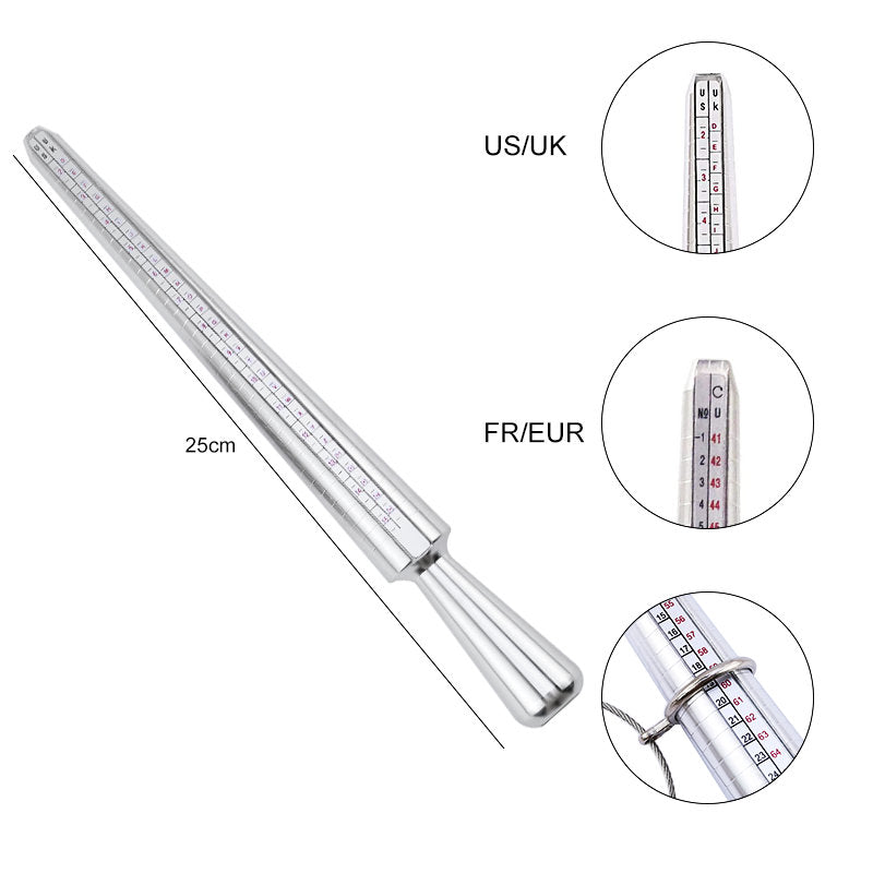 US UK Ring Sizer Measuring Tool Set Aluminum Ring Mandrel with Finger Gauges Metal Ring Sizer Tool Set For Jewelry Making DIY