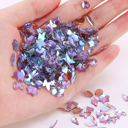 Flat bottom glass shaped rhinestone samples Aurora Phantom purple mixed size 50pcs/bag