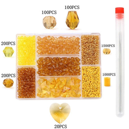 7 grid glass love rice beads sample box