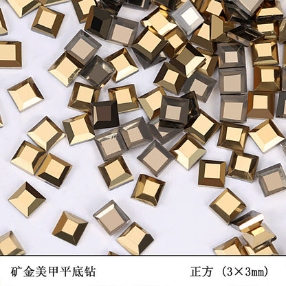 Flat bottom glass shaped rhinestone samples bright gold mixed size 50pcs/bag