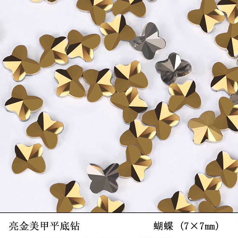 Flat bottom glass shaped rhinestone samples bright gold mixed size 50pcs/bag