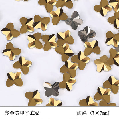 Flat bottom glass shaped rhinestone samples bright gold mixed size 50pcs/bag