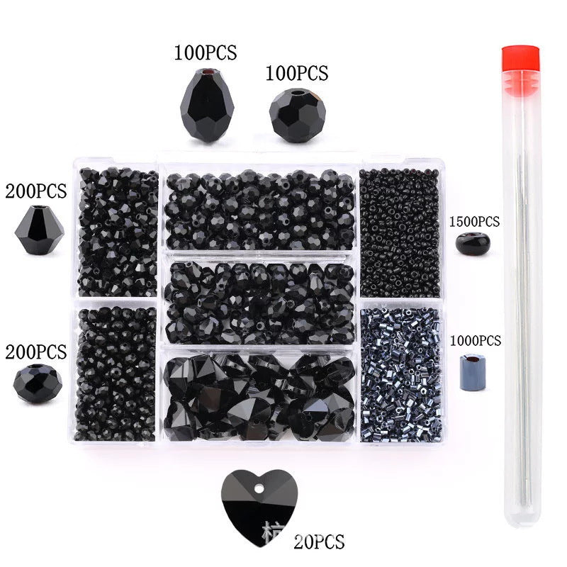 7 grid glass love rice beads sample box