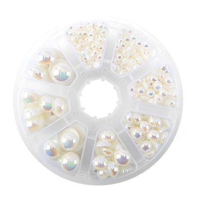 ABS pearl flat bottom half round AB color 8 compartment round box sample set