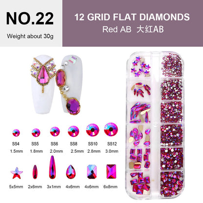 12 cell shaped flat bottom rhinestone sample set