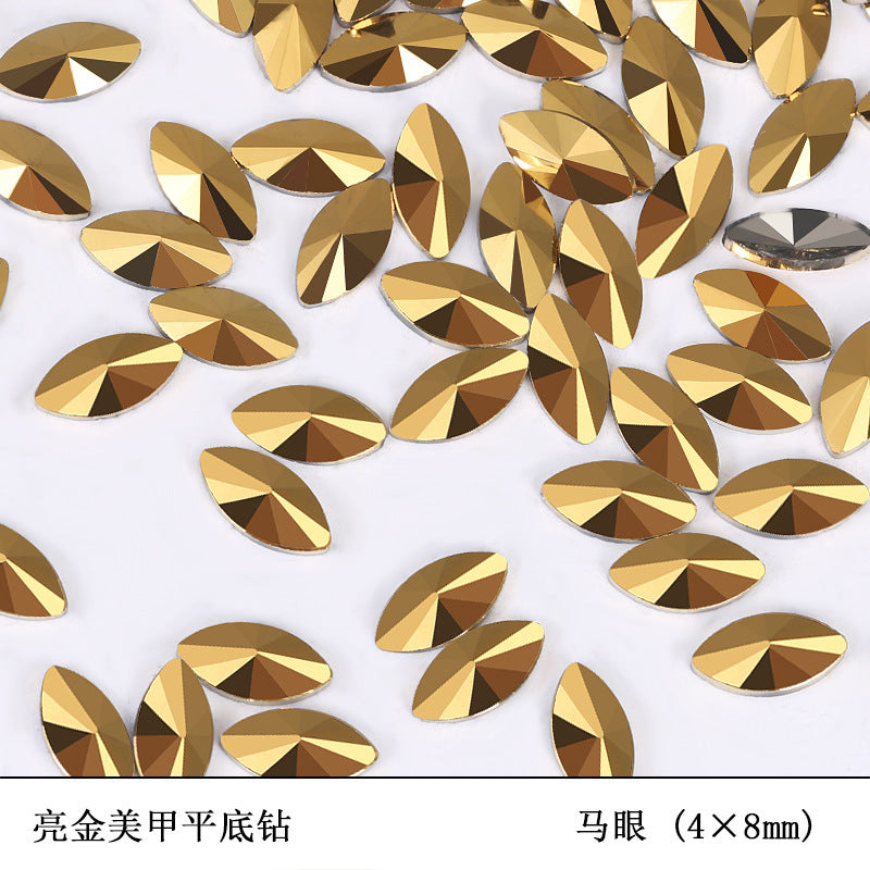 Flat bottom glass shaped rhinestone samples bright gold mixed size 50pcs/bag