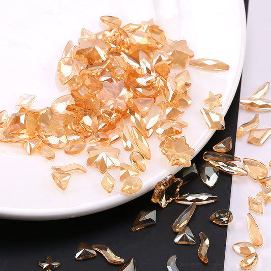 Flat bottom glass shaped rhinestone sample champagne color mixed size 50pcs/bag