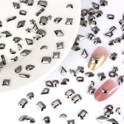 Flat bottom glass shaped rhinestone sample mine black mixed size 50pcs/bag