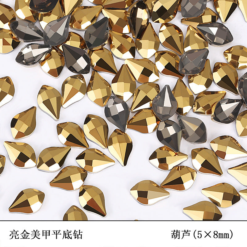 Flat bottom glass shaped rhinestone samples bright gold mixed size 50pcs/bag