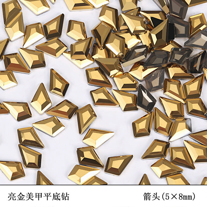 Flat bottom glass shaped rhinestone samples bright gold mixed size 50pcs/bag