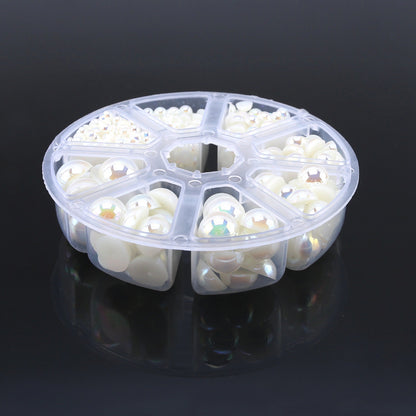 ABS pearl flat bottom half round AB color 8 compartment round box sample set