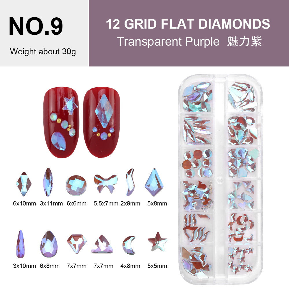 12 cell shaped flat bottom rhinestone sample set