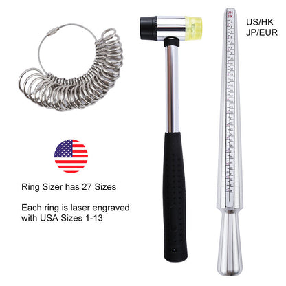 US UK Ring Sizer Measuring Tool Set Aluminum Ring Mandrel with Finger Gauges Metal Ring Sizer Tool Set For Jewelry Making DIY