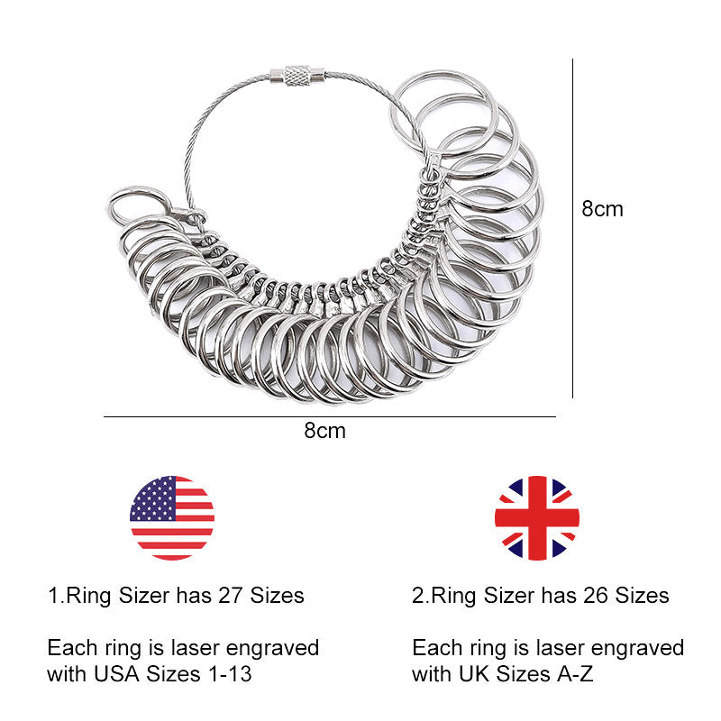 US UK Ring Sizer Measuring Tool Set Aluminum Ring Mandrel with Finger Gauges Metal Ring Sizer Tool Set For Jewelry Making DIY